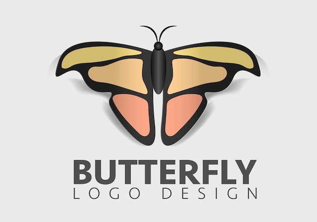 Простой красивый шаблон векторного логотипа бабочки с открытыми крыльями сверху