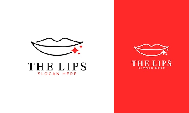 Simple and beautiful lips logo design with sparkle icon