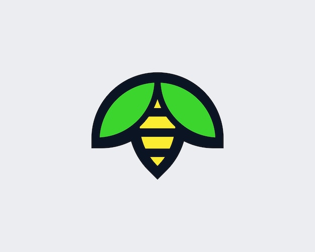 Simple bee logo with wings using the shape of a leaf.