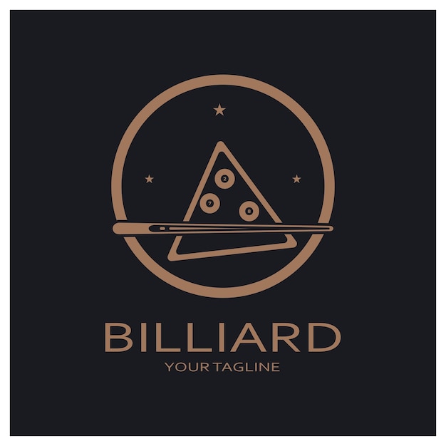 Semplice illustrazione del modello di logo del biliardo con palle da biliardo e sticksvector