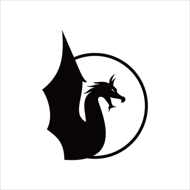 Вектор Простой логотип черного дракона. знак и символ монстра.