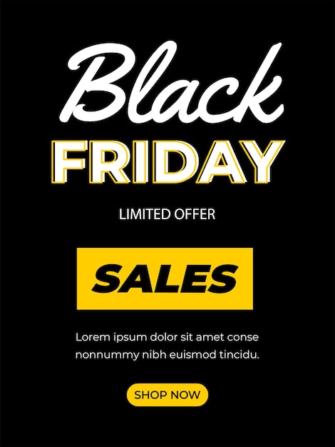 Vettore semplice modello di evento di vendita del venerdì nero con concetto giallo nero