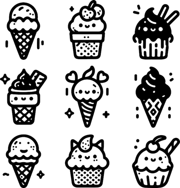 Простая векторная иллюстрация икон черного мороженого
