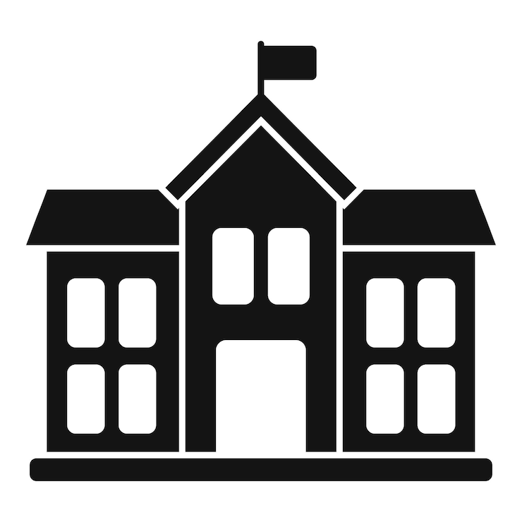 Vector simple black icon of a schoolhouse isolated on white
