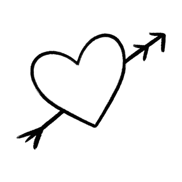 Vector simple black stroke heart hand drawn ink brush with arrow