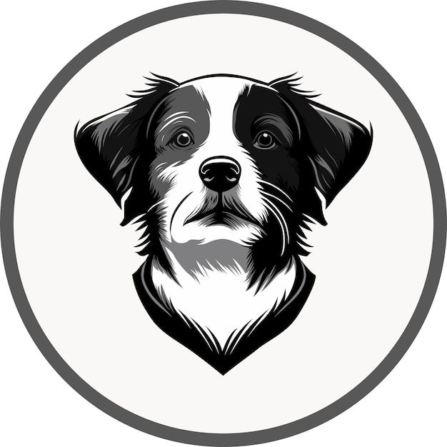 Simple Black and White Dog Face Vector Illustration