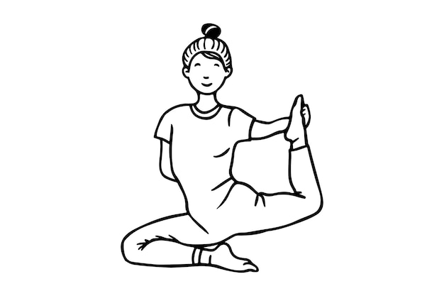 Vector a simple black and white outline drawing of a woman practicing yoga