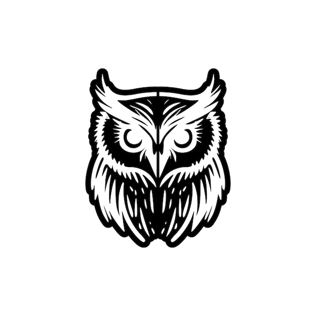 Simple black and white vector logo of an owl