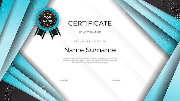 Simple blue black certificate template with elegant corner frame and certificate of achievement