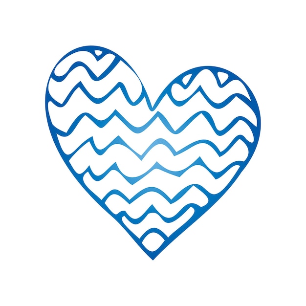 Vector simple blue doodle heart isolated design element for valentine's day wedding romance