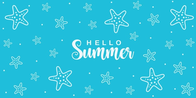 Simple blue summer background with starfish