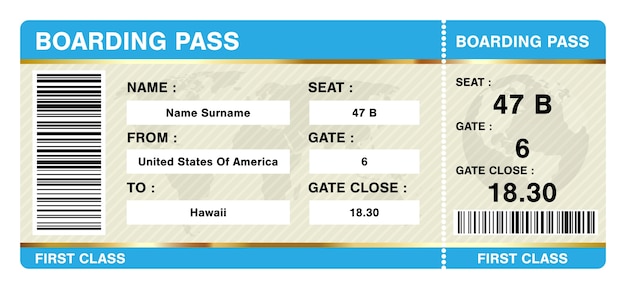 Vector simple boarding pass ticket on white background