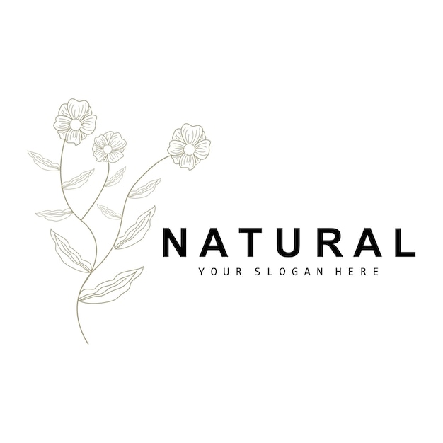 Simple Botanical Leaf and Flower Logo Vector Natural Line Style Decoration Design Banner Flyer Wedding Invitation and Product Branding