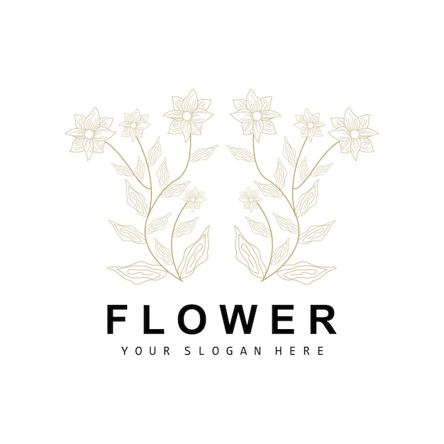 Simple Botanical Leaf and Flower Logo Vector Natural Line Style Decoration Design Banner Flyer Wedding Invitation and Product Branding