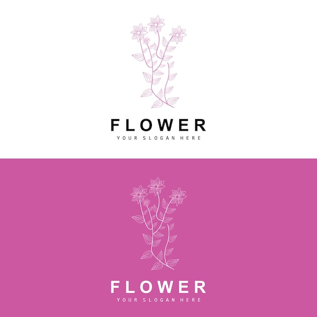 Simple Botanical Leaf and Flower Logo Vector Natural Line Style Decoration Design Banner Flyer Wedding Invitation and Product Branding