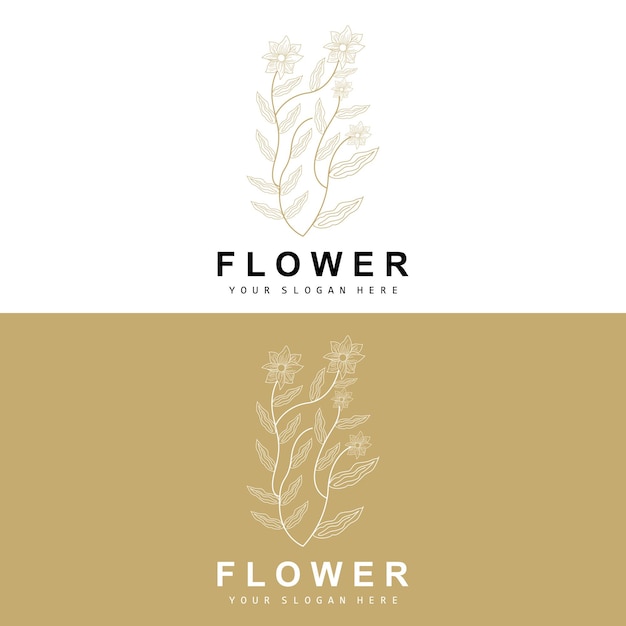 간단한 식물 잎과 꽃 로고 벡터 자연 선 스타일 장식 디자인 배너 전단지 청첩장 및 제품 브랜딩