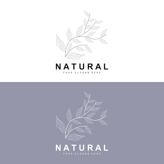 Simple Botanical Leaf and Flower Logo Vector Natural Line Style Decoration Design Banner Flyer Wedding Invitation and Product Branding