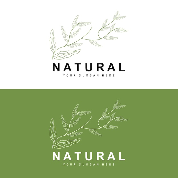 simple botanical leaf and flower logo vector natural line style decoration design banner flyer wedding invitation and product branding