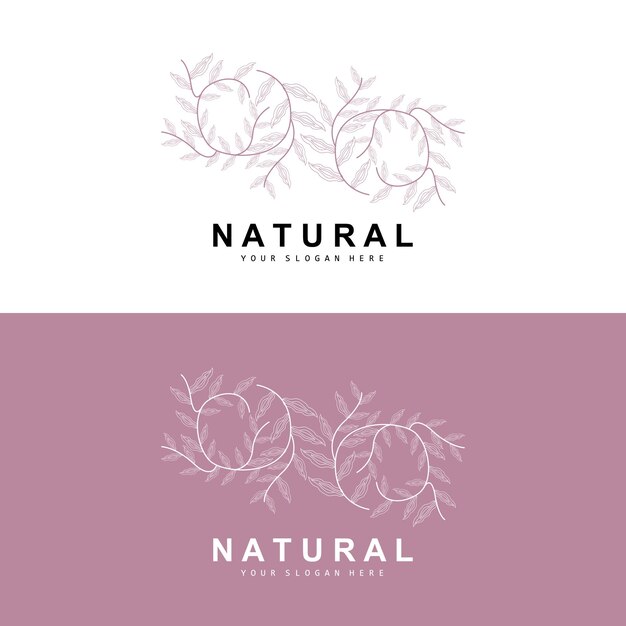 Simple Botanical Leaf and Flower Logo Vector Natural Line Style Decoration Design Banner Flyer Wedding Invitation and Product Branding