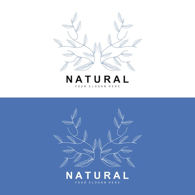 Простой ботанический лист и цветок логотип вектор естественной линии стиль украшения дизайн баннер флаер свадебное приглашение и брендинг продукта