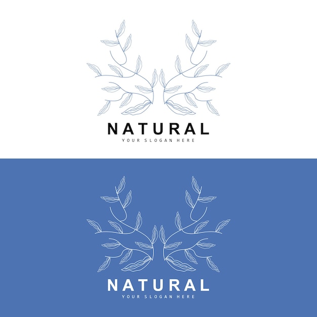 Simple Botanical Leaf and Flower Logo Vector Natural Line Style Decoration Design Banner Flyer Wedding Invitation and Product Branding