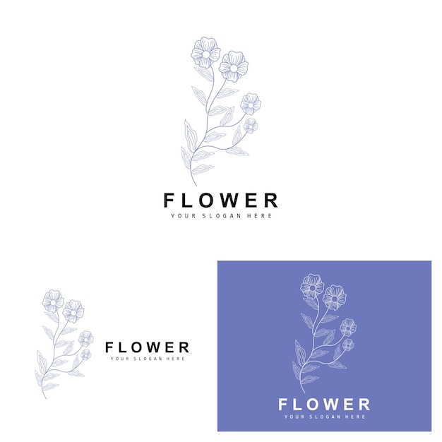 Simple botanical leaf and flower logo vector natural line style decoration design banner flyer wedding invitation and product branding