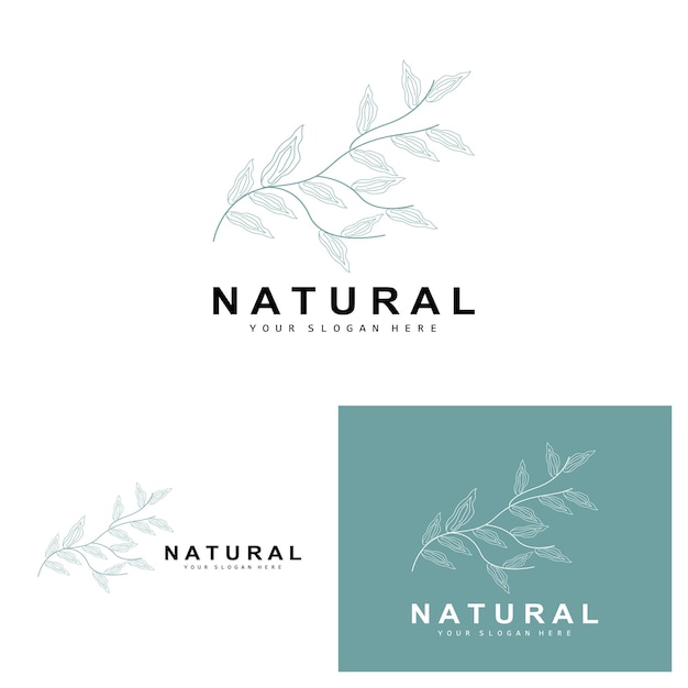 Simple Botanical Leaf and Flower Logo Vector Natural Line Style Decoration Design Banner Flyer Wedding Invitation and Product Branding