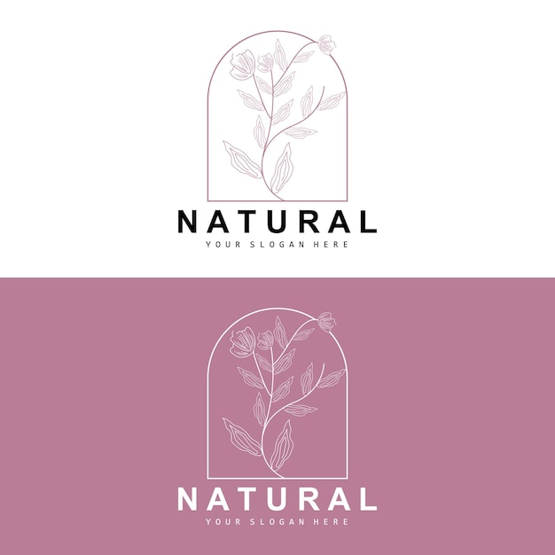 Simple Botanical Leaf and Flower Logo Vector Natural Line Style Decoration Design Banner Flyer Wedding Invitation and Product Branding