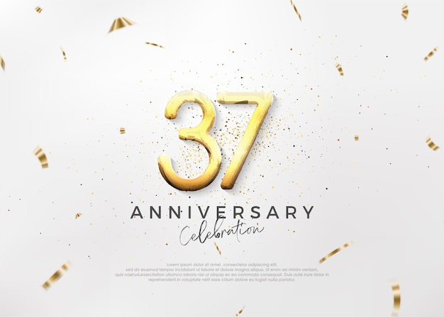 Simple and bright 37th anniversary design with luxurious and elegant gold numbers Premium vector background for greeting and celebration