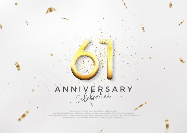 Simple and bright 61st anniversary design with luxurious and elegant gold numbers Premium vector background for greeting and celebration