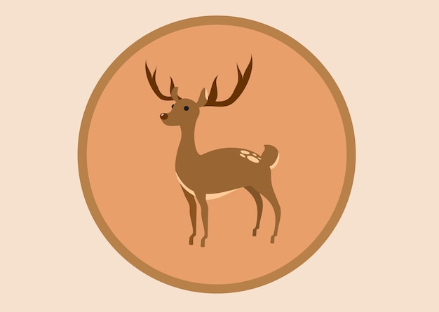 Vector simple brown deer cartoon vector with circle frame