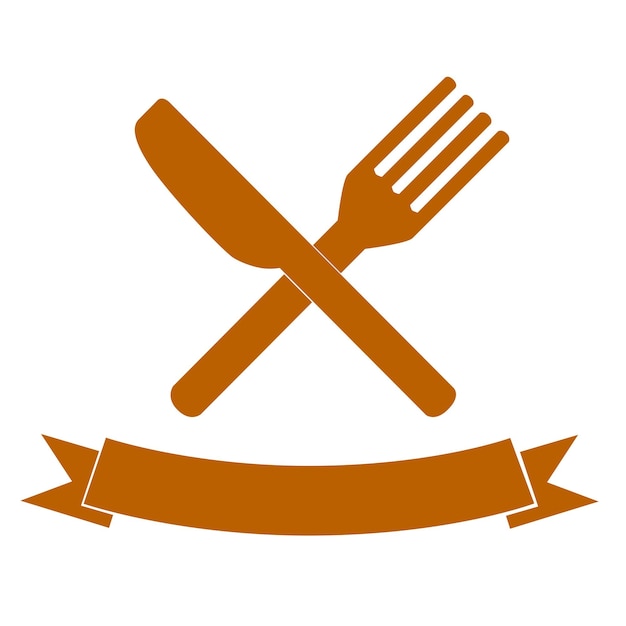 레스토랑을 위한 간단한 브라운 나이프 나이프 포크 및 리본 아이덴티티