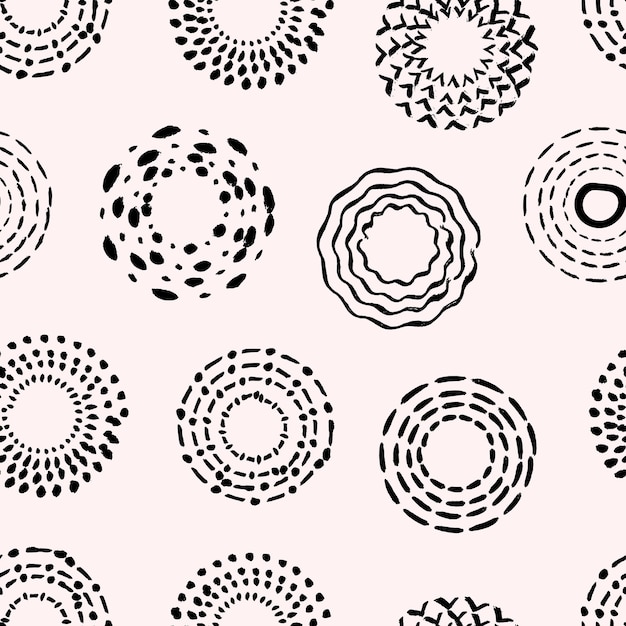 Vector simple brush stroke circles seamless pattern abstract contemporary grunge background black dirty fashion design decorative vector print template