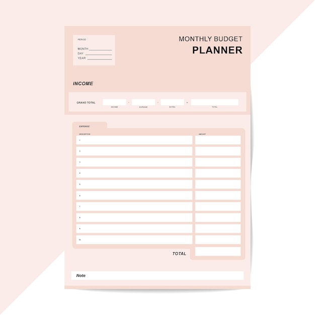 Simple Budget Planner for Week, Month in a minimal and printable design for a4 size
