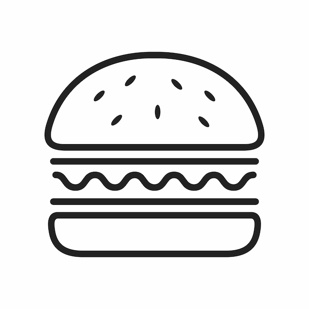 Vettore semplice illustrazione dell'icona del burger in stile contorno