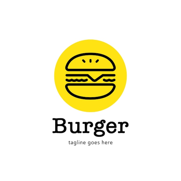 ラインスタイルのアイコンとシンプルなハンバーガーのロゴ