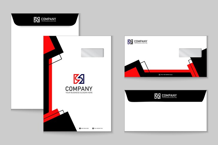 Vector simple business red and black envelope template set