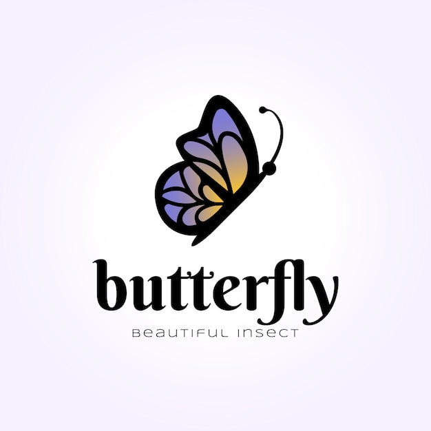 Semplice logo farfalla con ali blu vintage elegante icona di insetto illustrazione vettoriale