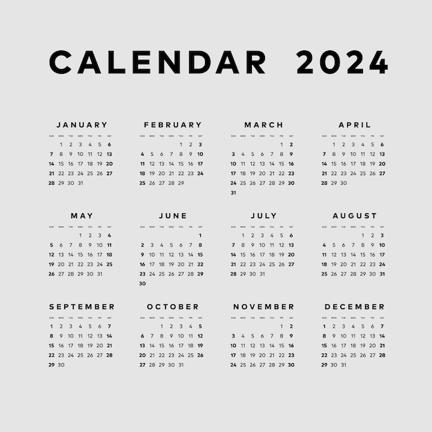 Simple calendar 2024 week start sunday template