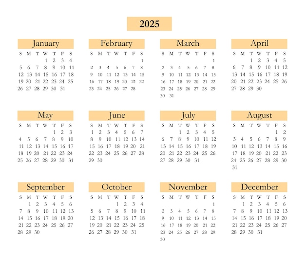 Simple calendar 2025