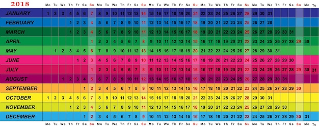 Vettore semplice layout del calendario per l'anno 2018