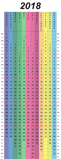 Vettore semplice layout del calendario per l'anno 2018