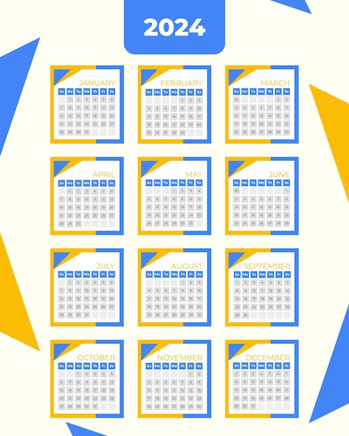Vector simple calendar template design for 2024