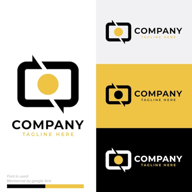 Simple camera initial CR or RC back and forth symbol icon flat logo vector design