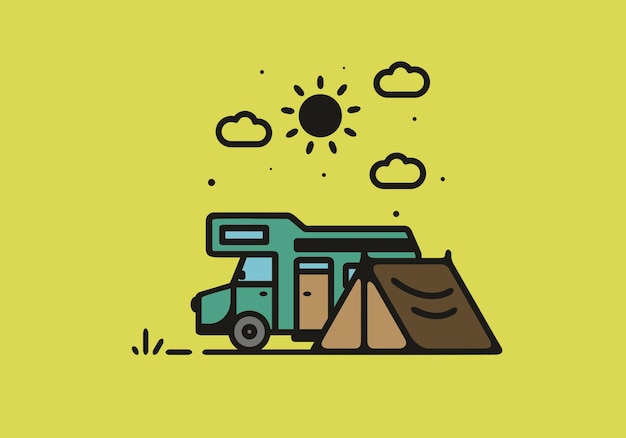 Simple camper van camping illustration