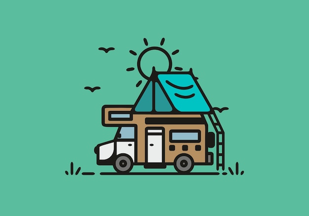 Simple camper van camping illustration