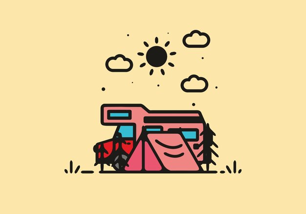 Premium Vector | Simple camper van camping illustration