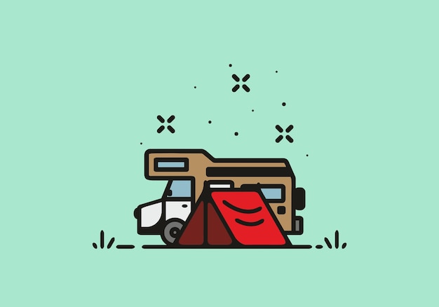 Vector simple camper van camping illustration