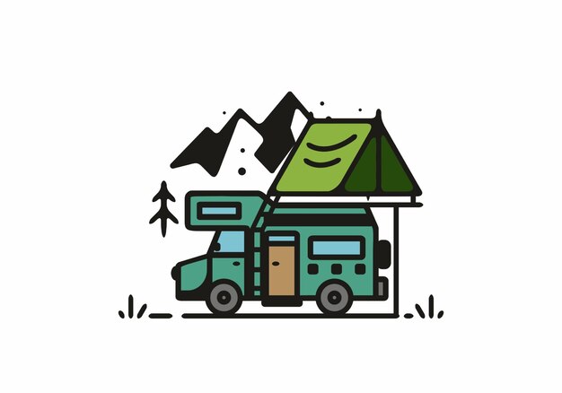 Simple camper van camping illustration