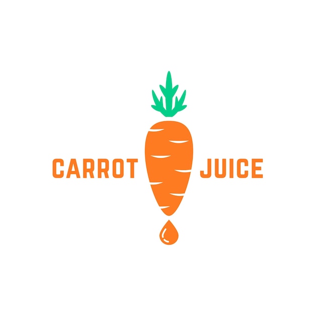 Logo semplice del succo di carota concetto di delizioso, etichetta vegana, ingrediente per succhi, agricoltura, cibo sano, drogheria, ecologia, solo verdura, senza ogm. design grafico moderno di tendenza in stile piatto su sfondo bianco